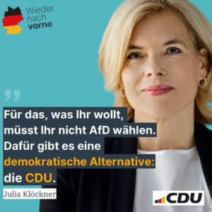 Instagram-Post von Julia Klöckner aus Januar 2025. Für das, was Ihr wollt, müsst Ihr nicht die AfD wählen.